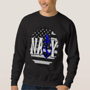 Navy Black And White Usa Flag Blue Anchor Sailor V Sweatshirt