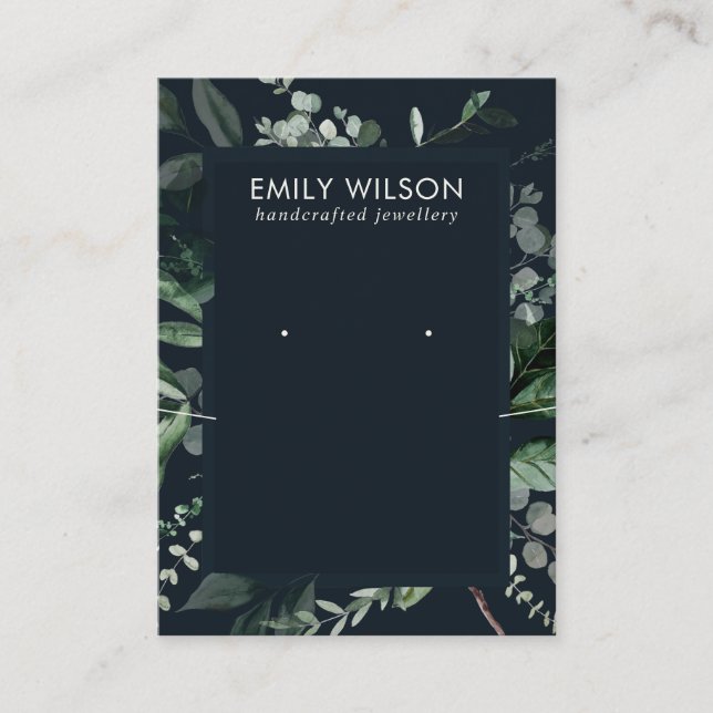 Navy Black  Frame Foliage Earring Necklace Display Business Card (Front)