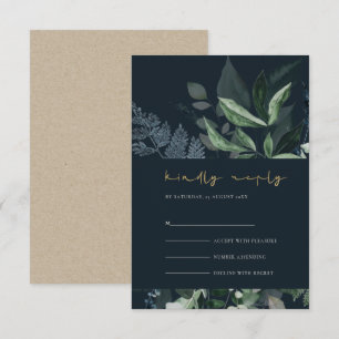 Navy Black Green Leafy Foliage Wedding Rsvp Enclosure Card