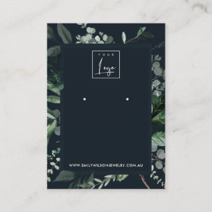 Navy Black Leafy Frame Fauna Earring Display Logo Business Card