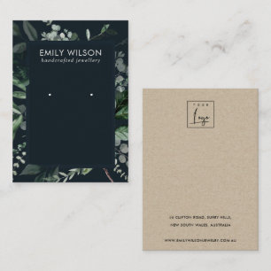 Navy Black Leafy Frame Fauna Earring Stud Display Business Card