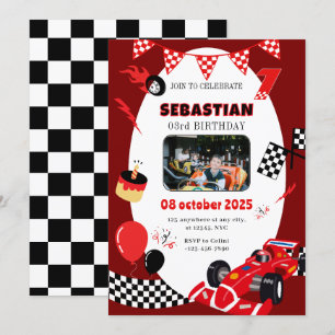 Navy & Black Race Birthday Invitation-Custom Photo Invitation