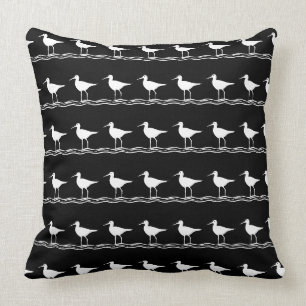 navy BLACK SAND PIPER white PILLOW coastal