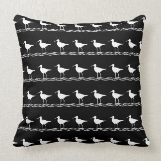 navy BLACK SAND PIPER white  PILLOW coastal