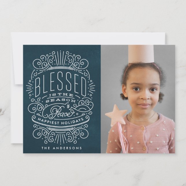 Navy Blessed Season Photo Holiday Card (Front)