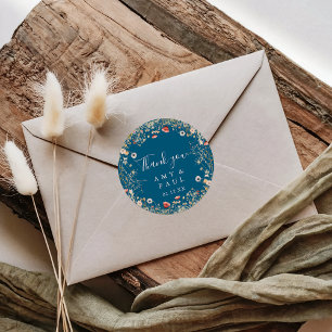 Navy Bliss Boho Wildflower Thank You Wedding Favou Classic Round Sticker