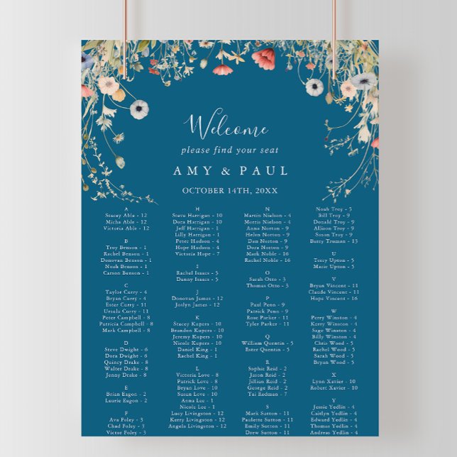 Navy Bliss Wildflower Alphabetical Seating Chart (Creator Uploaded)