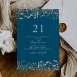 Navy Blissful Boho Wildflower 21st Birthday Party Invitation<br><div class="desc">This navy blissful boho wildflower 21st birthday party invitation is perfect for a modern event. The design features pink,  purple,  blush,  yellow,  dusty blue,  red,  burgundy meadow wild flowers assembled in a seamless and delightful floral pattern,  evoking natural beauty.</div>