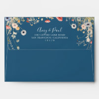 Navy Blissful Boho Wildflower Wedding Invitation