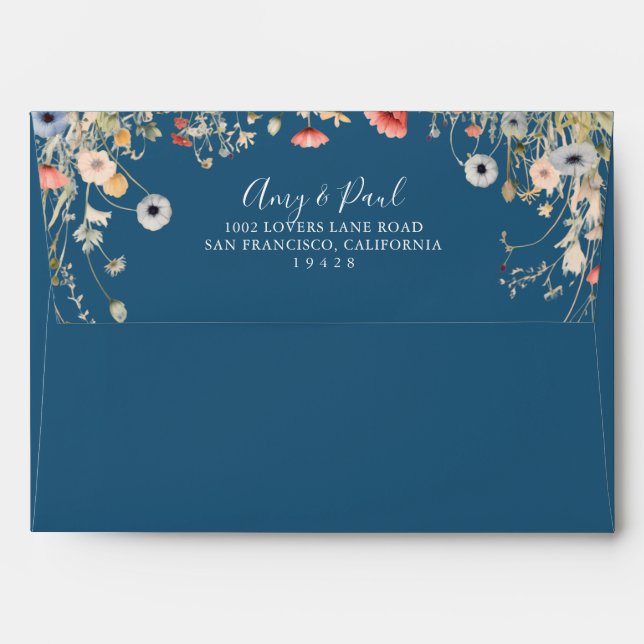 Navy Blissful Boho Wildflower Wedding Invitation  Envelope (Back (Top Flap))