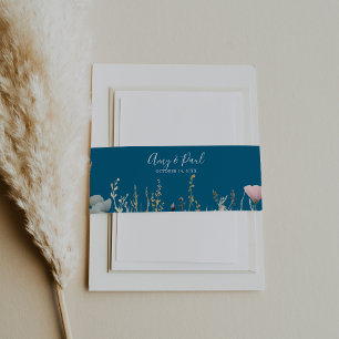 Navy Blissful Colourful Boho Wildflower Wedding Invitation Belly Band