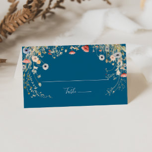 Navy Blissful Colourful Boho Wildflower Wedding  Place Card