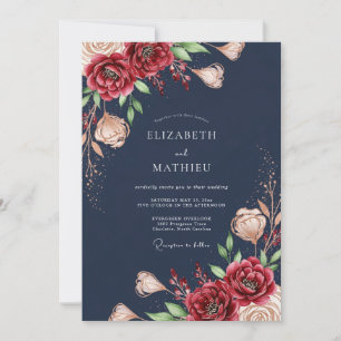 Navy Bloom Romantic Wedding Invitation