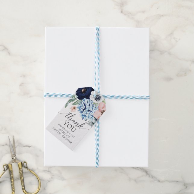 Navy Blooms Bridal Shower Favour Tag (With Twine)
