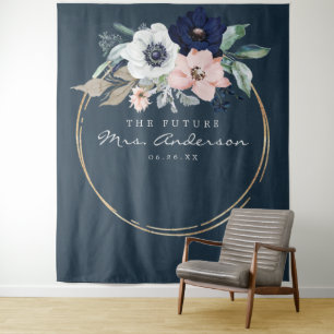 Navy Blooms Future Mrs Bridal Shower Backdrop Tapestry