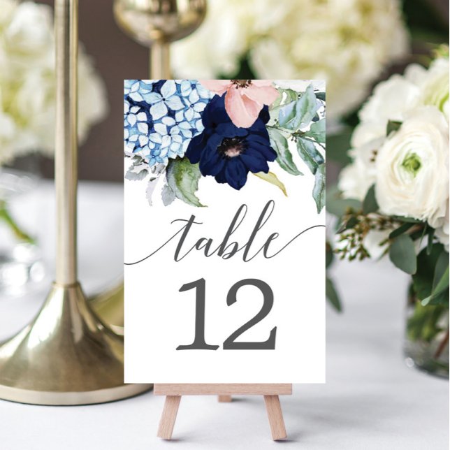 Navy Blooms Table Cards Wedding Table Numbers (Creator Uploaded)