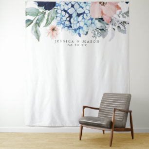 Navy Blooms Wedding Backdrop Photo Booth Tapestry