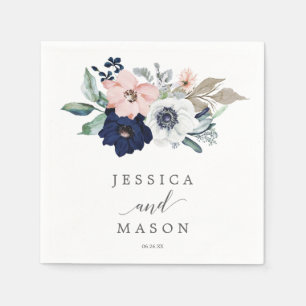 Navy Blooms Wedding Napkin Cocktail Napkin