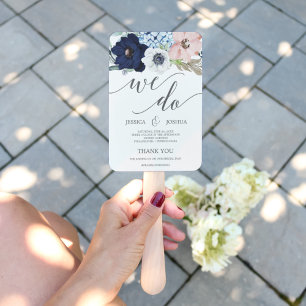 Navy Blooms Wedding Program Fan