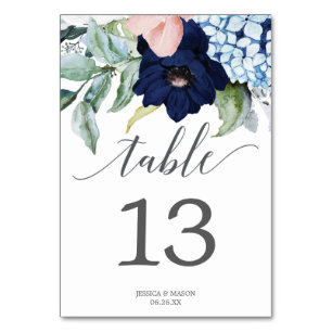 Navy Blooms Wedding Table Numbers Double Sided