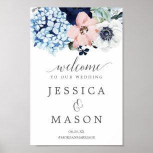 Navy Blooms Wedding Welcome Sign