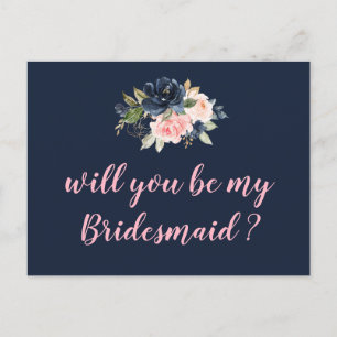 navy blossom pink will you be my bridesmaid card