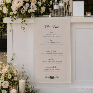 Navy Blu Floral Art Nouveau Fabric Bar Menu Banner