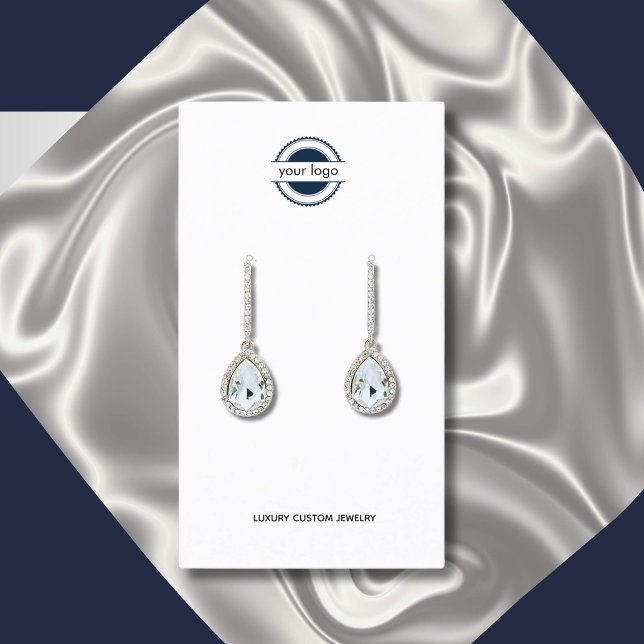 Navy-BluBlack and White Logo Earring Display Business Card (Classic vintage logo for your luxury brand earrings)