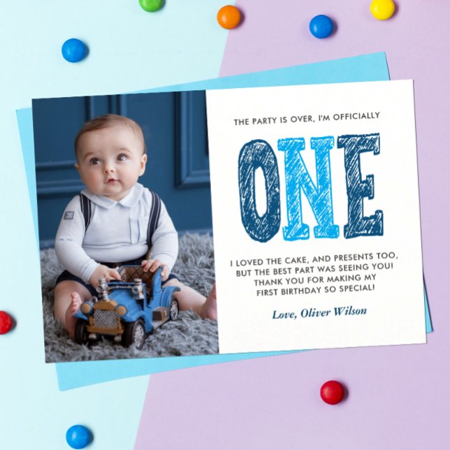 Navy & Blue 1st Birthday Thank You  Card (Creator Uploaded)