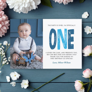 Navy & Blue 1st Birthday Thank You  Card