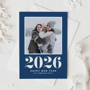 Navy Blue 2025 Bold Typography New Year Photo Holiday Card