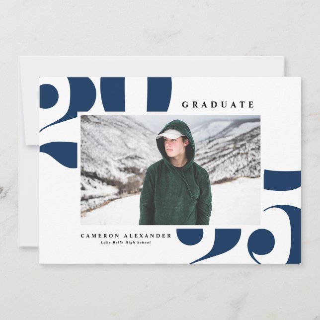 Navy Blue 2025 Bold Typography Photo Graduation Announcement (Front)
