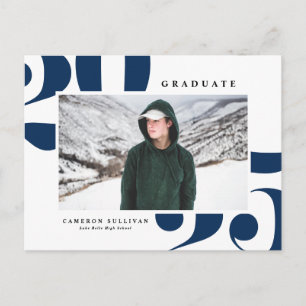 Navy Blue 2025 Bold Typography Photo Graduation Announcement Postcard