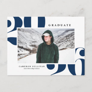 Navy Blue 2025 Bold Typography Photo Graduation Invitation Postcard