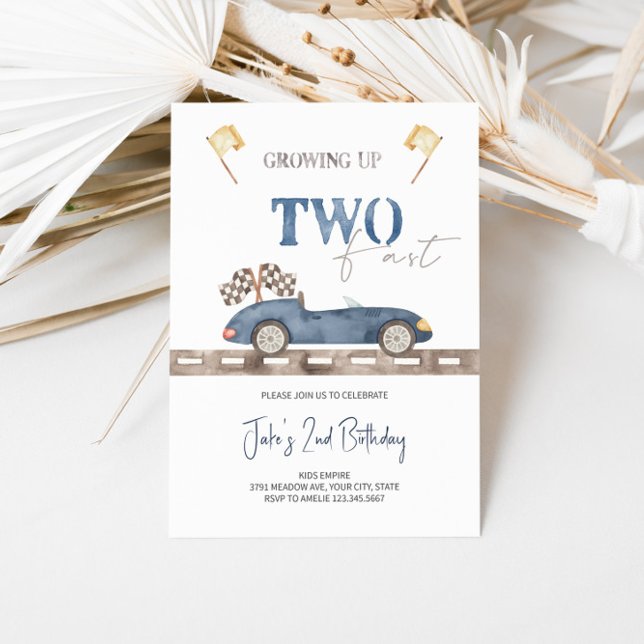 Navy Blue 2 Fast Race Car Invitation Anniversaire (Créateur téléchargé)