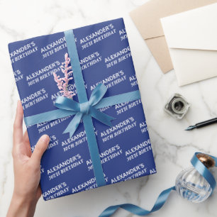 Navy Blue 30th Birthday Name Age Wrapping Paper