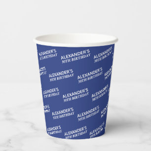 Navy Blue 30th Birthday Name Paper Cups