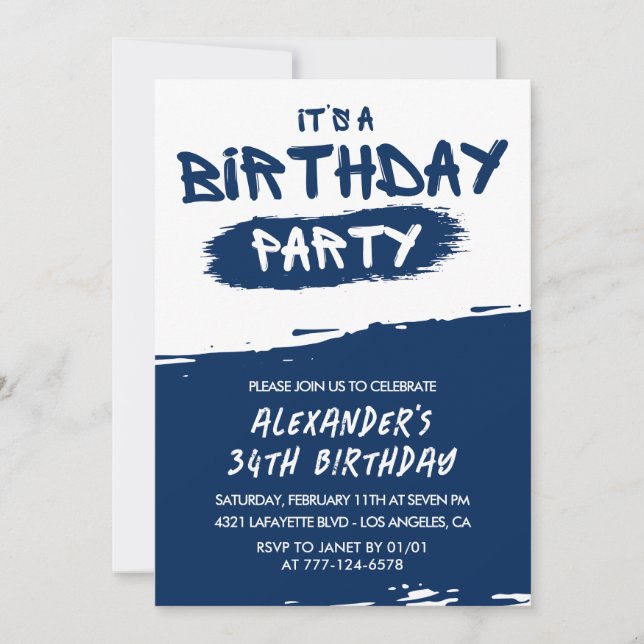 Navy Blue 34e anniversaire invitations Hommes Graf (Devant)