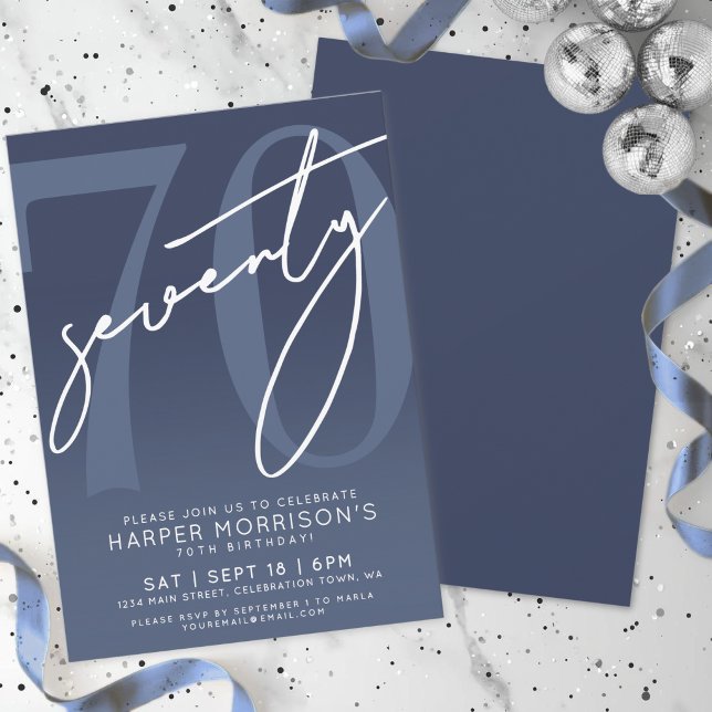 Navy Blue 70th Birthday Party Invitation (Navy Blue 70th Birthday Party Invitation )