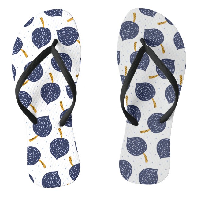 Navy Blue Abstract Flying Bomb Fruit Pattern Flip Flops (Footbed)
