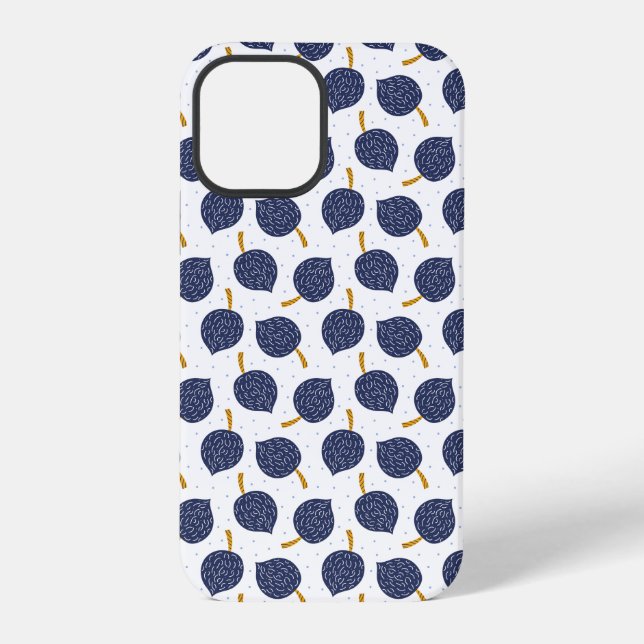 Navy Blue Abstract Flying Bomb Fruit Pattern iPhone Case (Back)