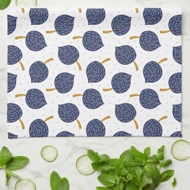 Navy Blue Abstract Flying Bomb Fruit Pattern Kitchen Towel (Folded)
