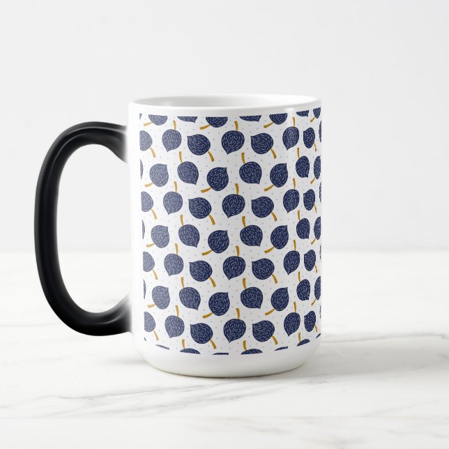 Navy Blue Abstract Flying Bomb Fruit Pattern Magic Mug (Left)