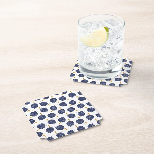 Navy Blue Abstract Flying Bomb Fruit Pattern Paper Coaster (Insitu)