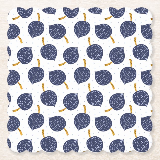 Navy Blue Abstract Flying Bomb Fruit Pattern Paper Coaster (Front)