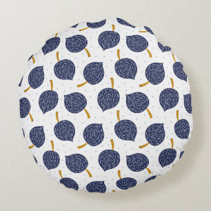 Navy Blue Abstract Flying Bomb Fruit Pattern Round Pillow