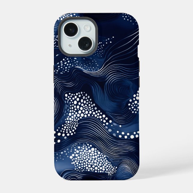 Navy Blue Abstract iPhone 15 Case (Back)