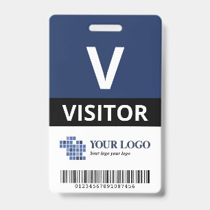 Navy Blue Add Your Logo & Bar Code Visitor Badge