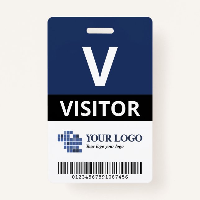 Navy Blue Add Your Logo & Bar Code Visitor Badge (Front)
