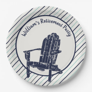 Navy Blue Adirondack Chair Custom Message Striped Paper Plate